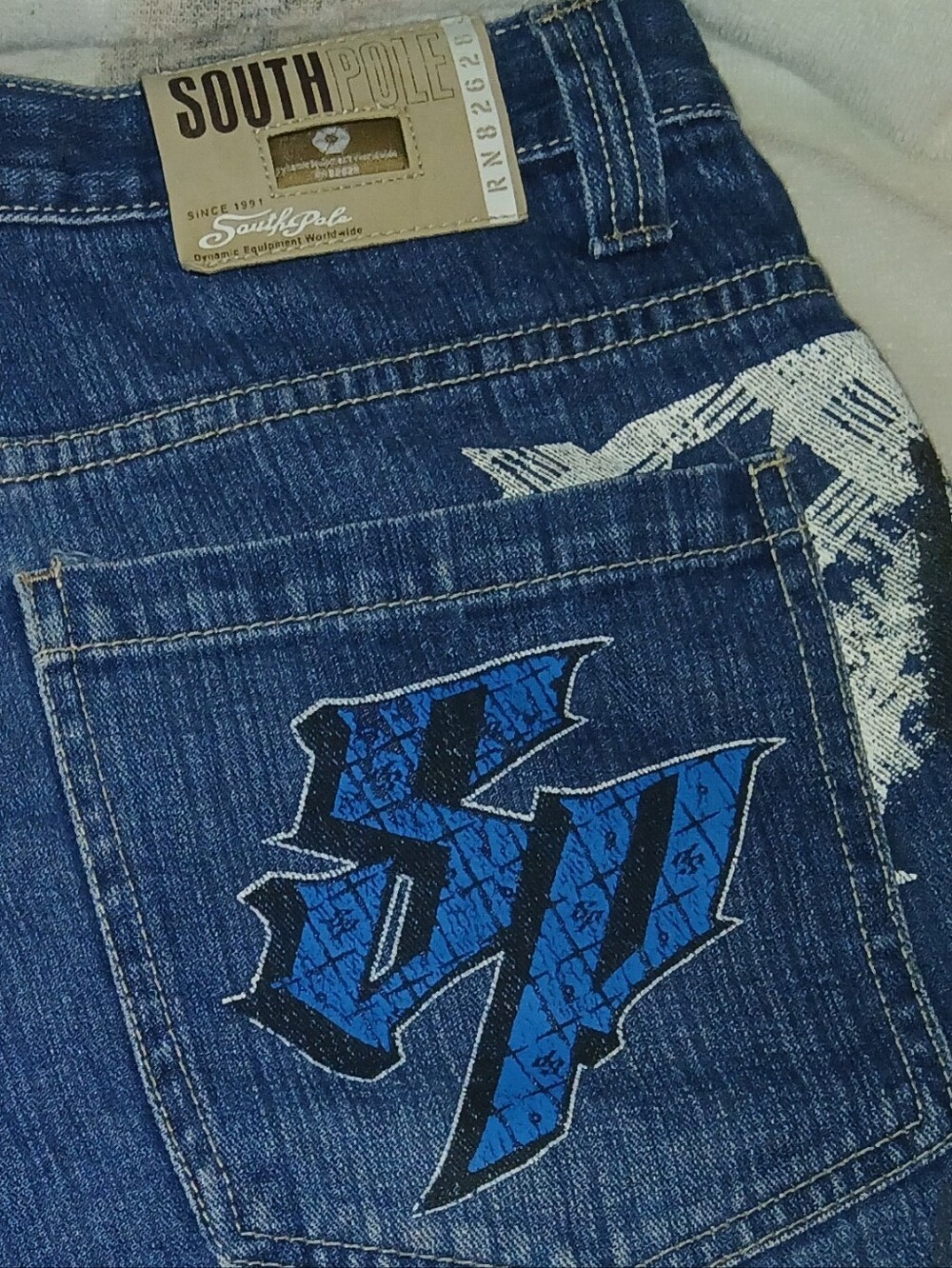 2000's South Pole Kids/Youth Med/Dark Wash Denim Jorts w/ 'SP' Logo On Pockets - Picture 4 of 7
